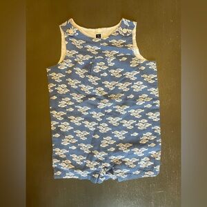 Janie and Jack Blue Romper with White Fish Print